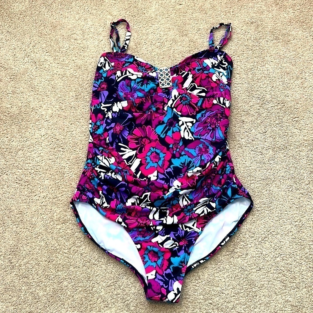 Anne Cole Floral Adjustable Straps One Piece Swimsuit - NWOT